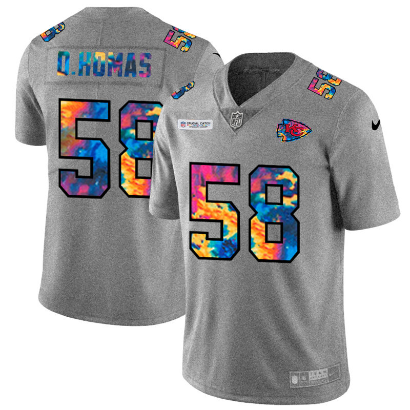 NFL Kansas City Chiefs #58 Derrick Thomas Men Nike MultiColor 2020  Crucial Catch  Jersey Grey